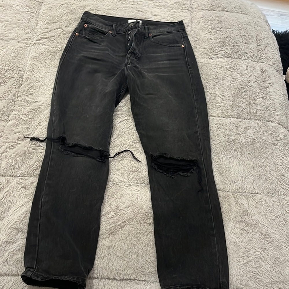 Pistola Denim Black Straight Leg Ripped Jeans - Size 28